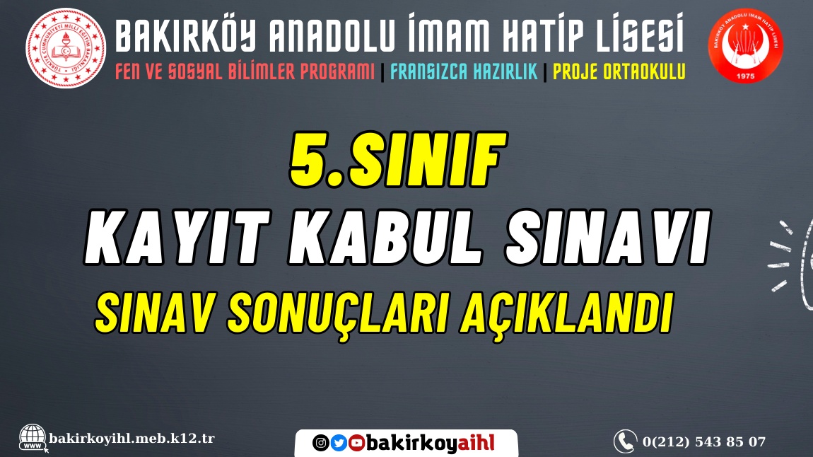 5.SINIF YEDEK KAYIT SINAV SONUÇLARI AÇIKLANDI.