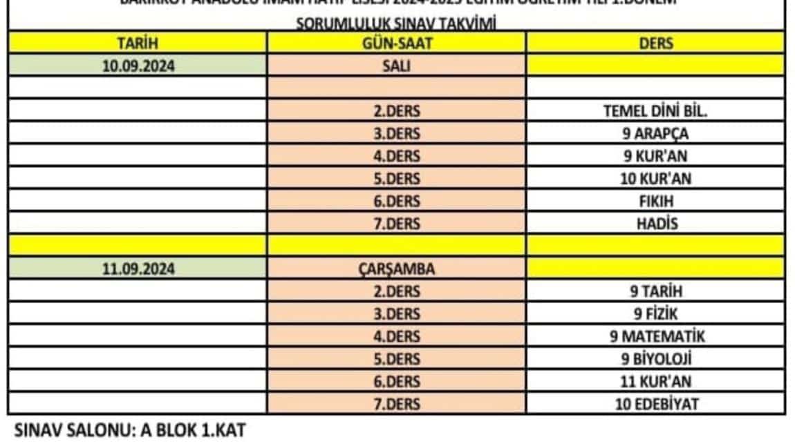 SORUMLULUK SINAV TAKVİMİ